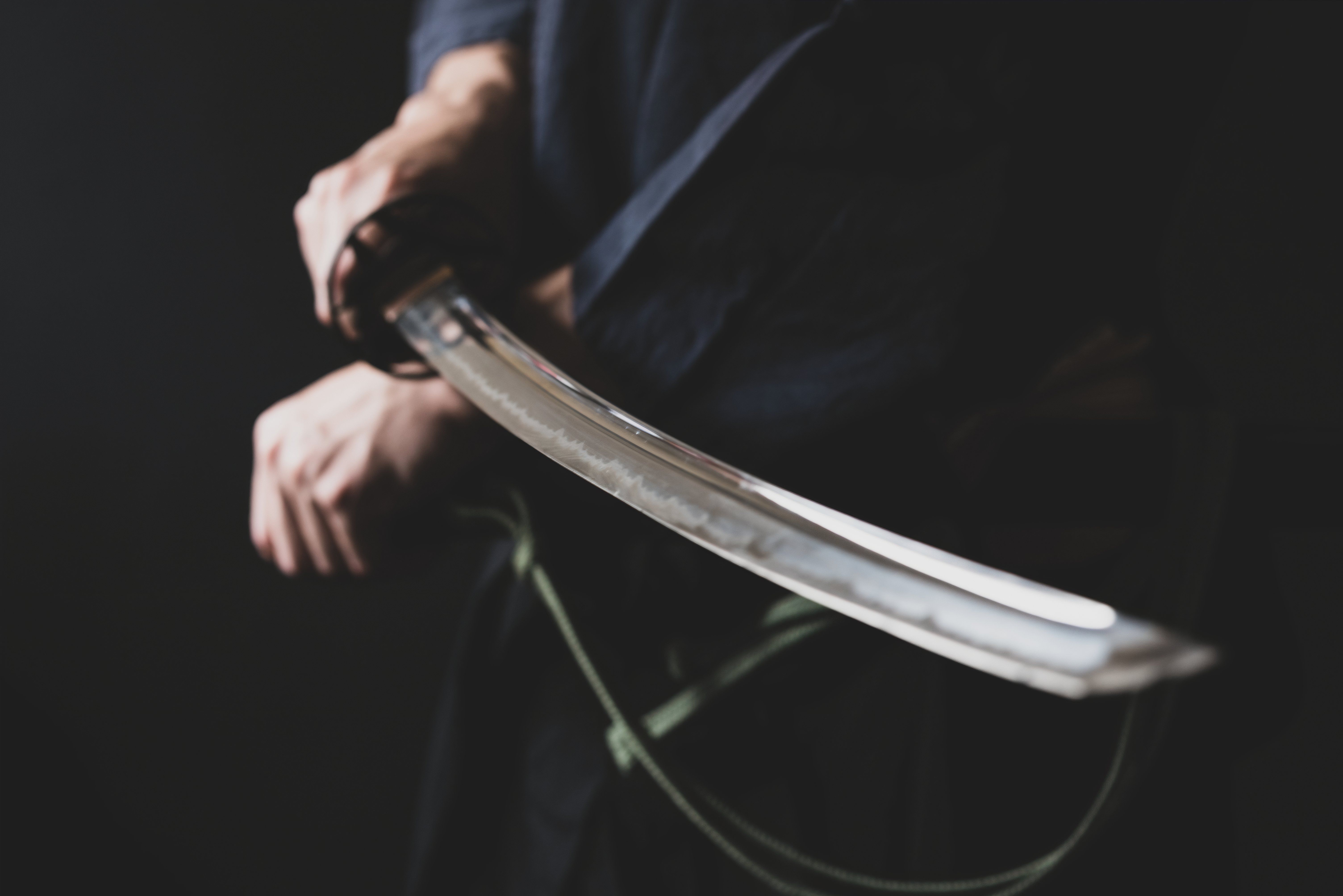Portrait of samurai holding japanese sword