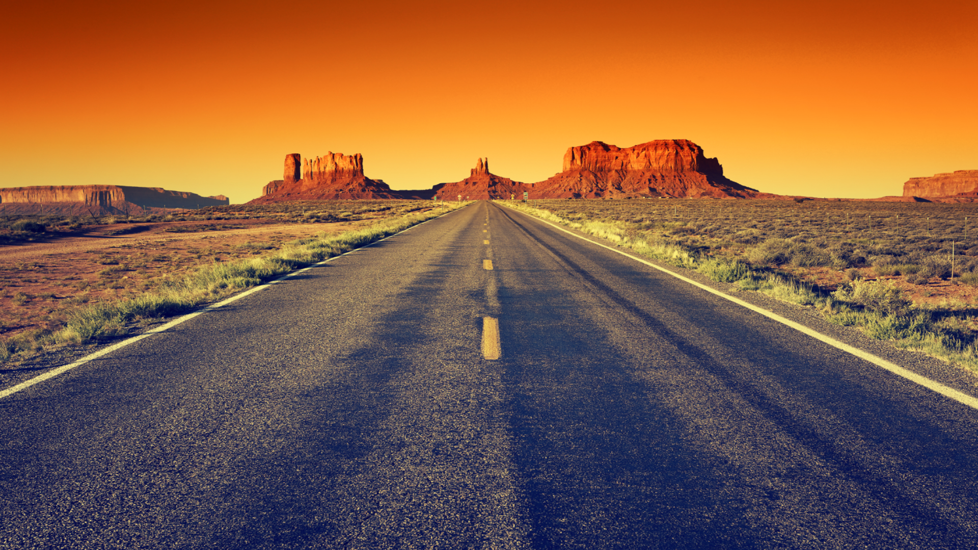 Road to Monument Valley at sunset