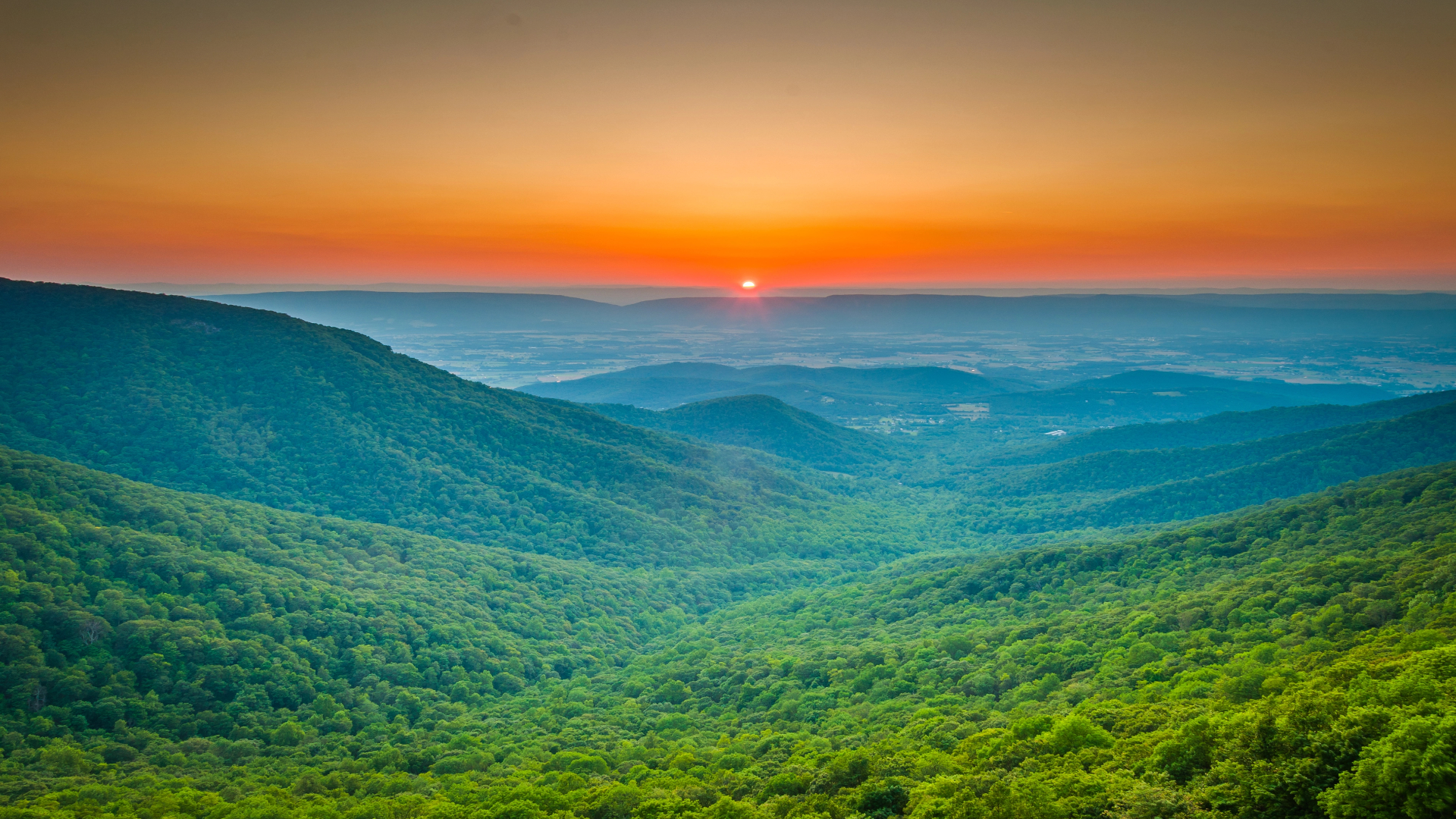 Sunset over the Blue Ridge and Shenandoah Valley