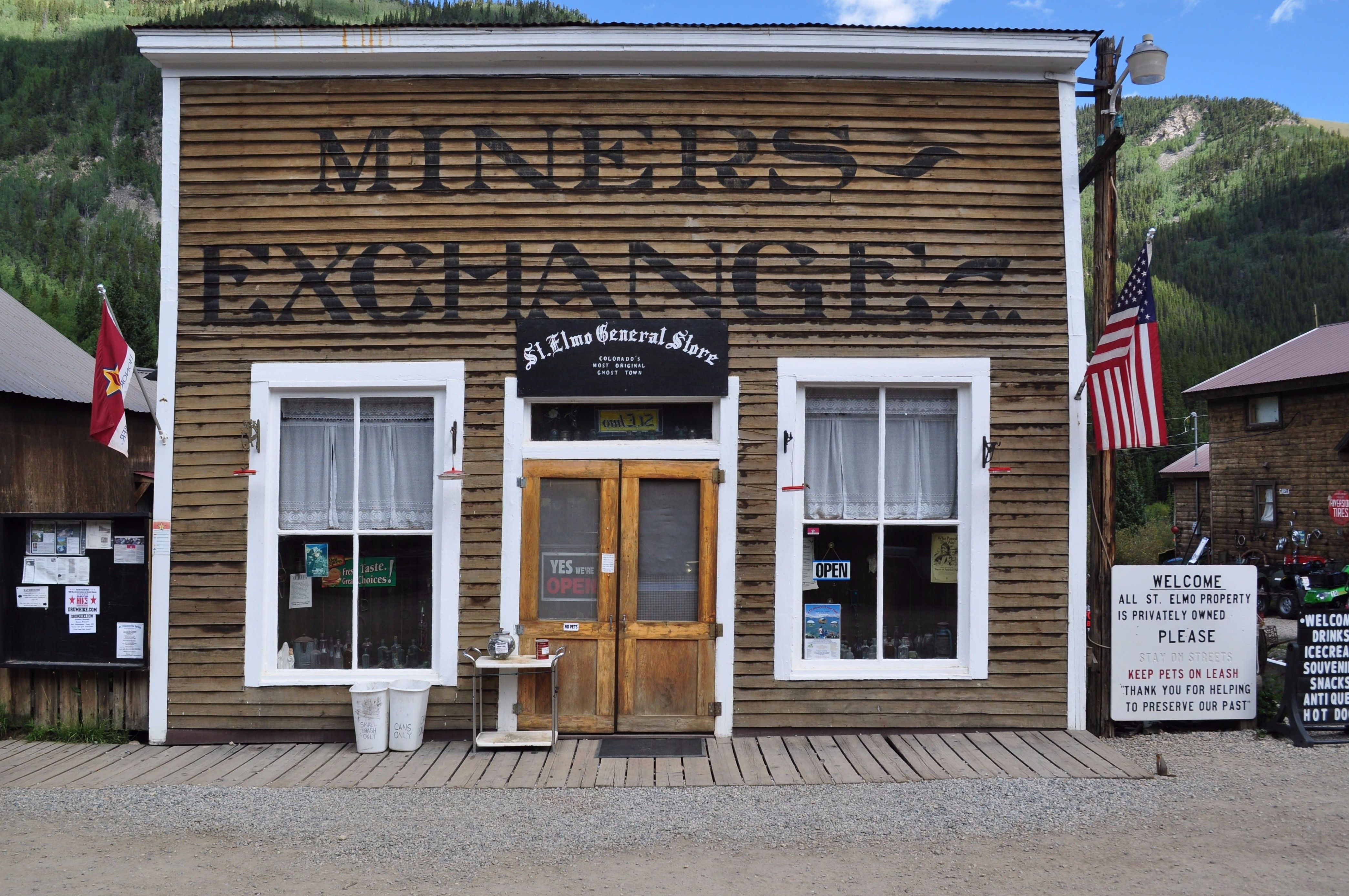 The former Miners Exchange Building now operates as the general store in the ghost town of St Elmo, Colorado