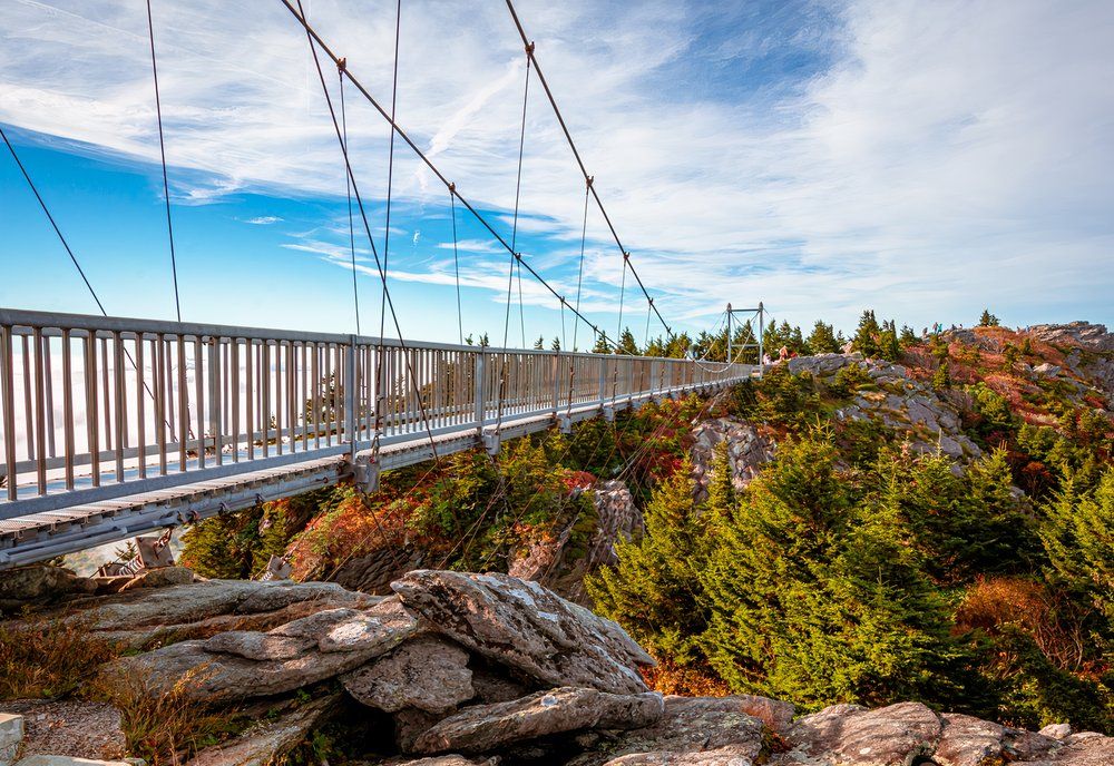 Views of Mile High Swing Bridge in Mountain State Park, North Carolina, North