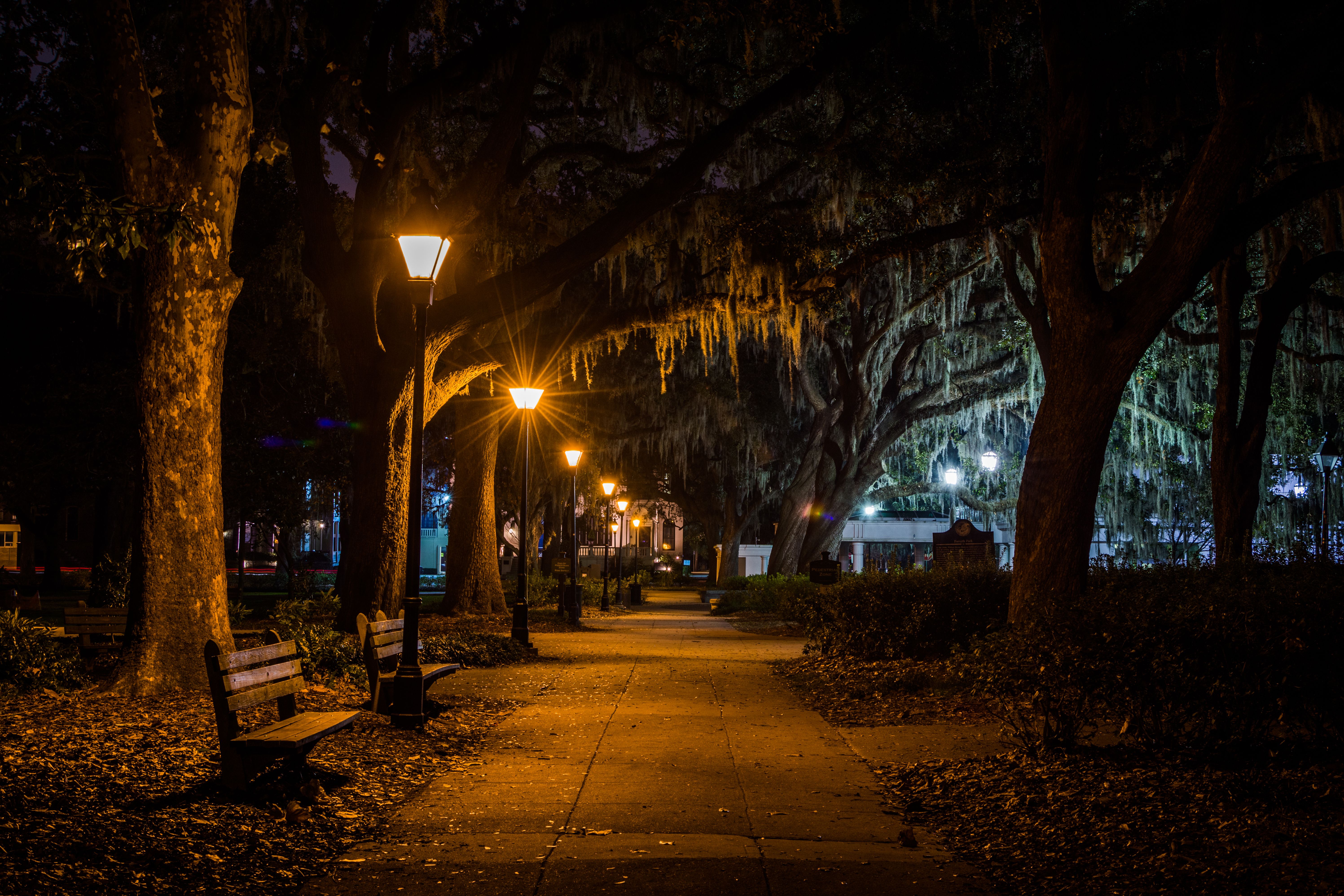 Forseth Park in Savana, Georgia at night