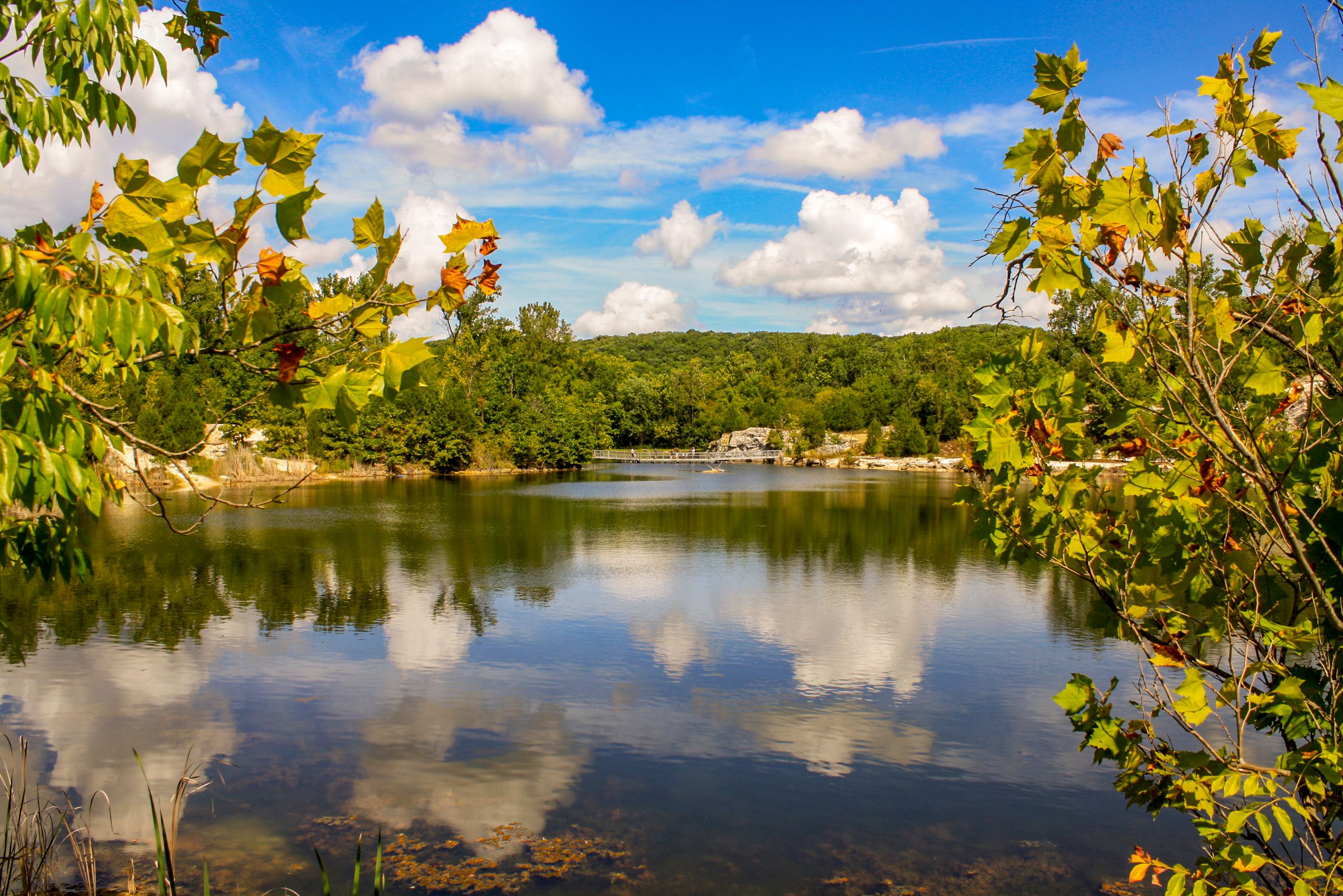 Reflect the blue sky and clouds in the lake in Klondike Augusta Missouri 