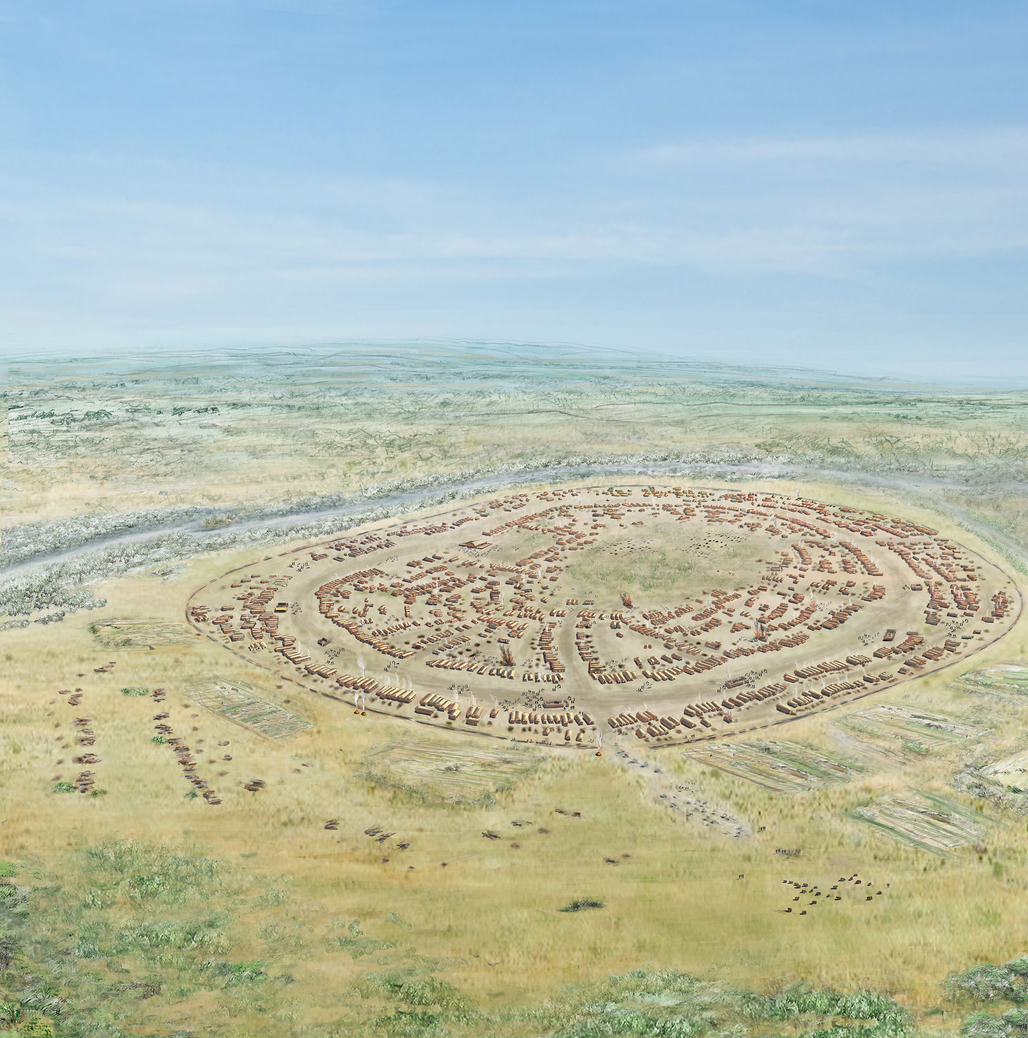 Reconstruction of the main occupation phase of the Cucuteni-Trypillia megasite at Maidanets'ke ca. 3800 BC by Susanne Beyer (Graphic department of Inisitute for Pre- and Protohistory CAU Kiel)