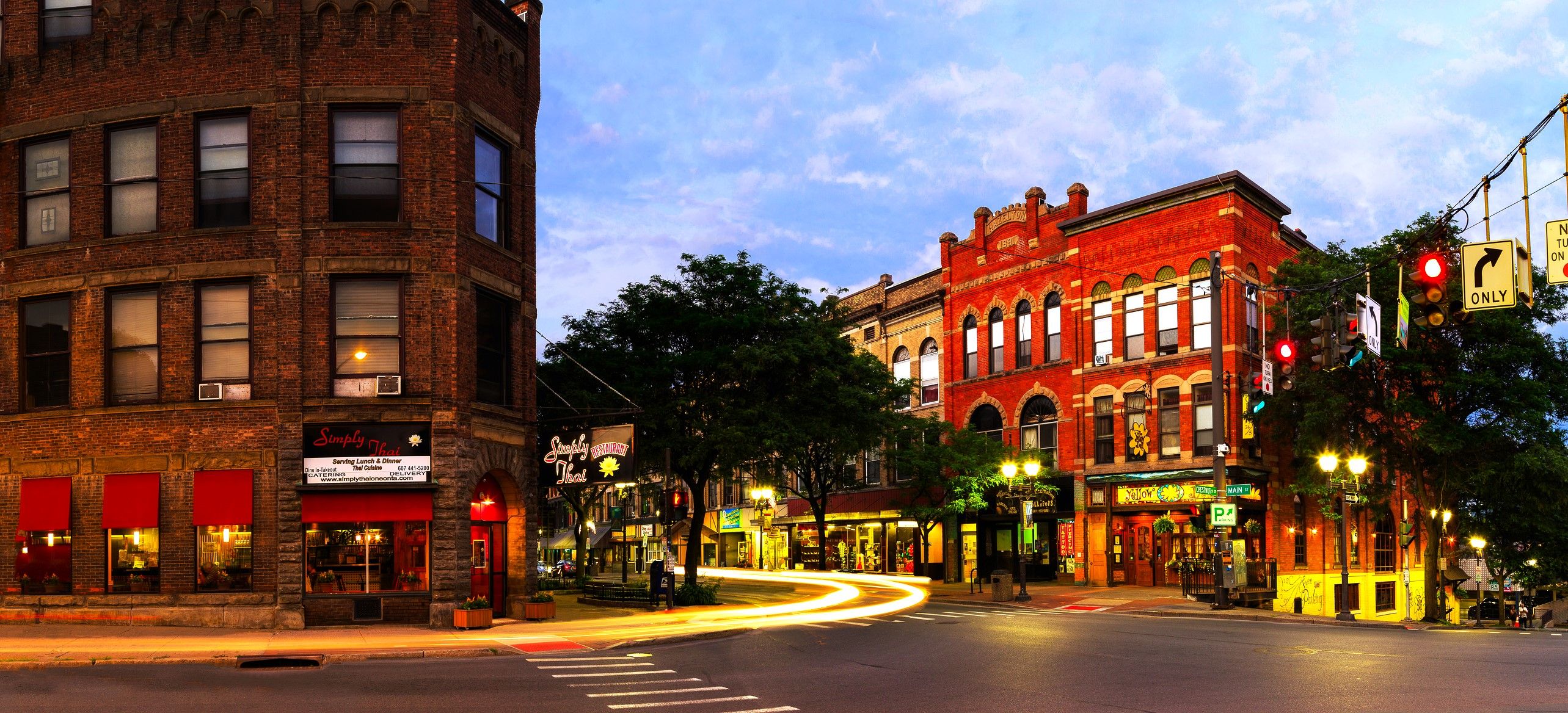 Downtown Oneonta, New York, NY, at night