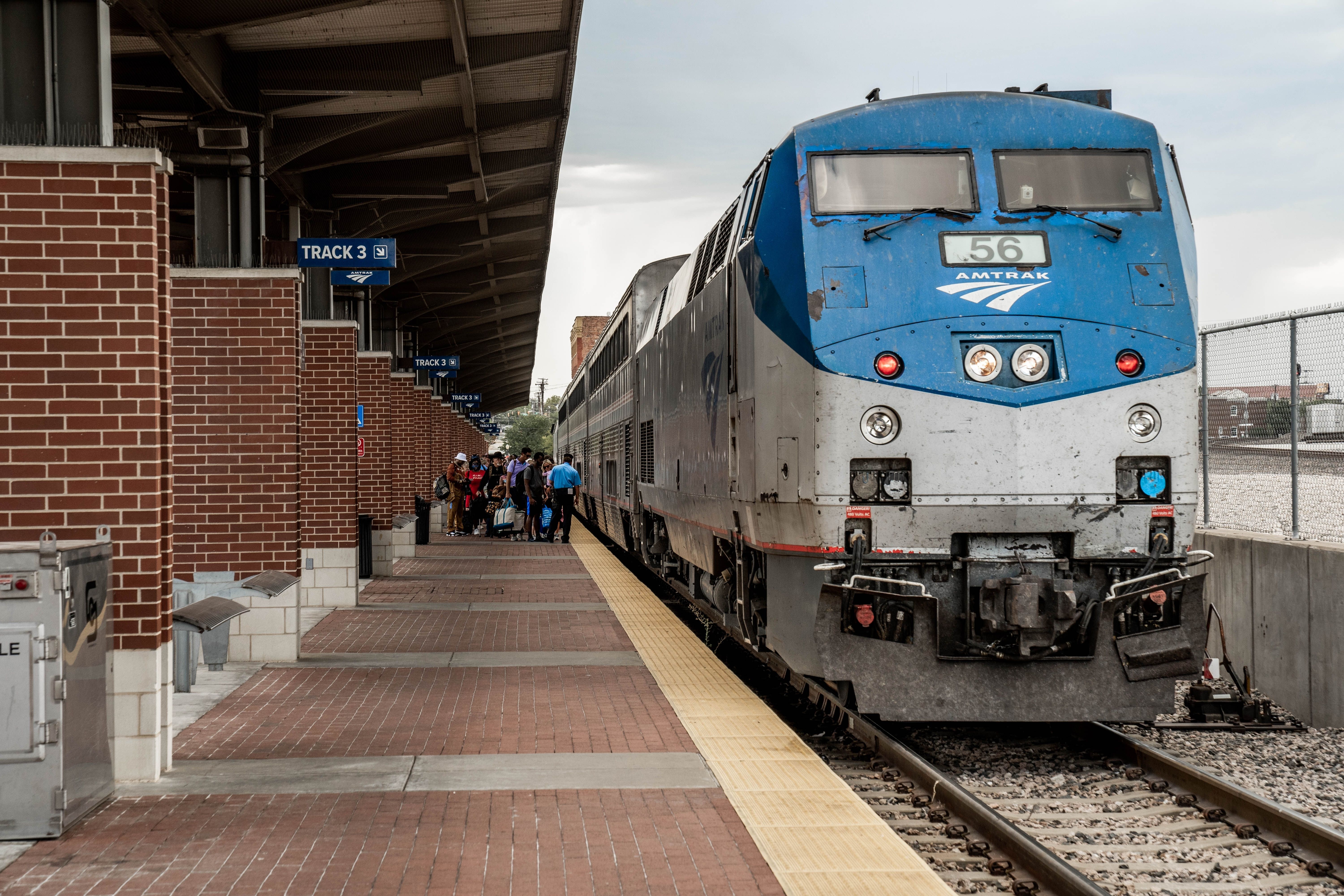 Passengers boarding Heartland Flyer train bound for Oklahoma City at the Fort Worth Central Station