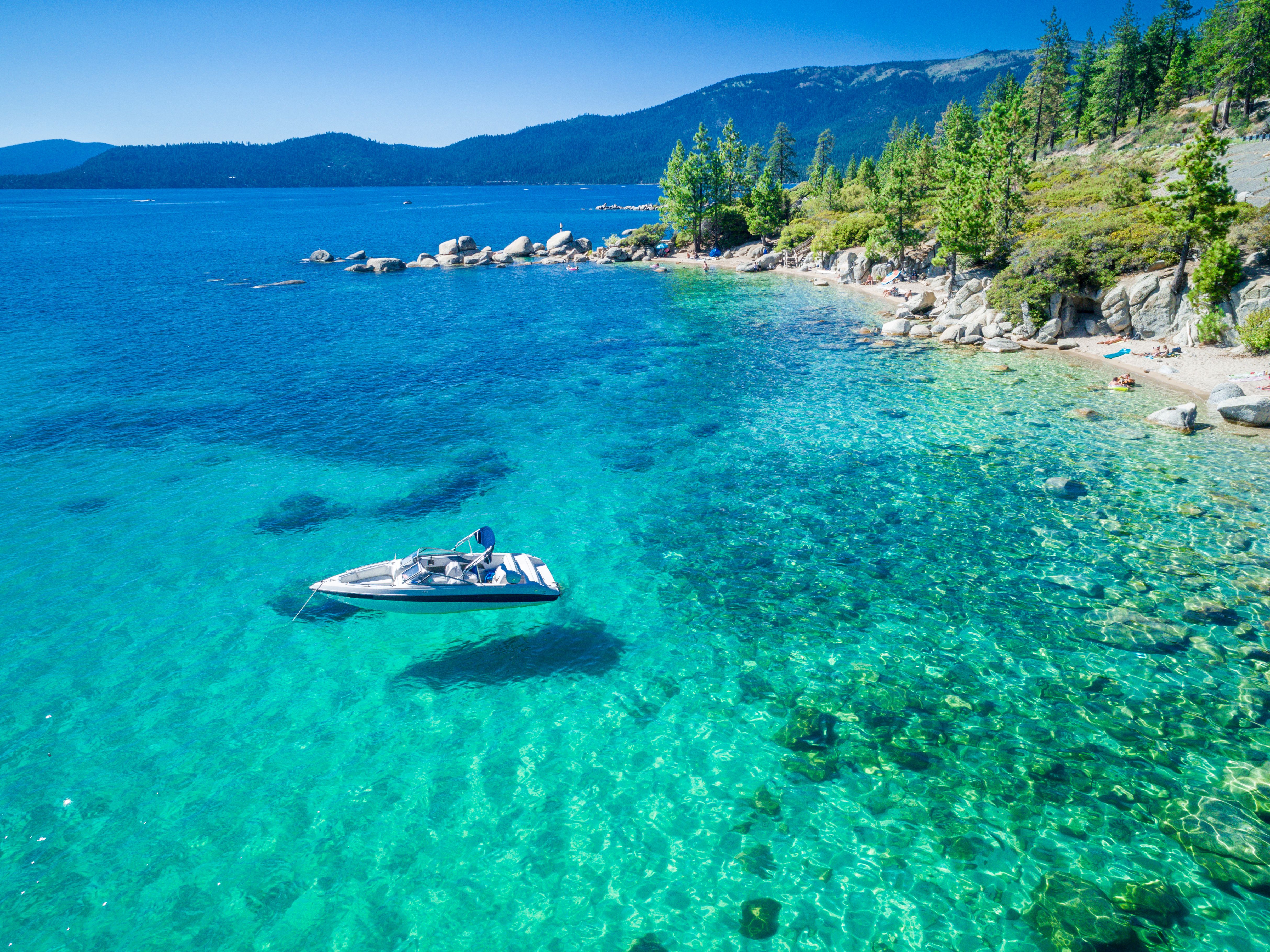 Aerial of Emerald Bay, Lake Tahoe, USA
