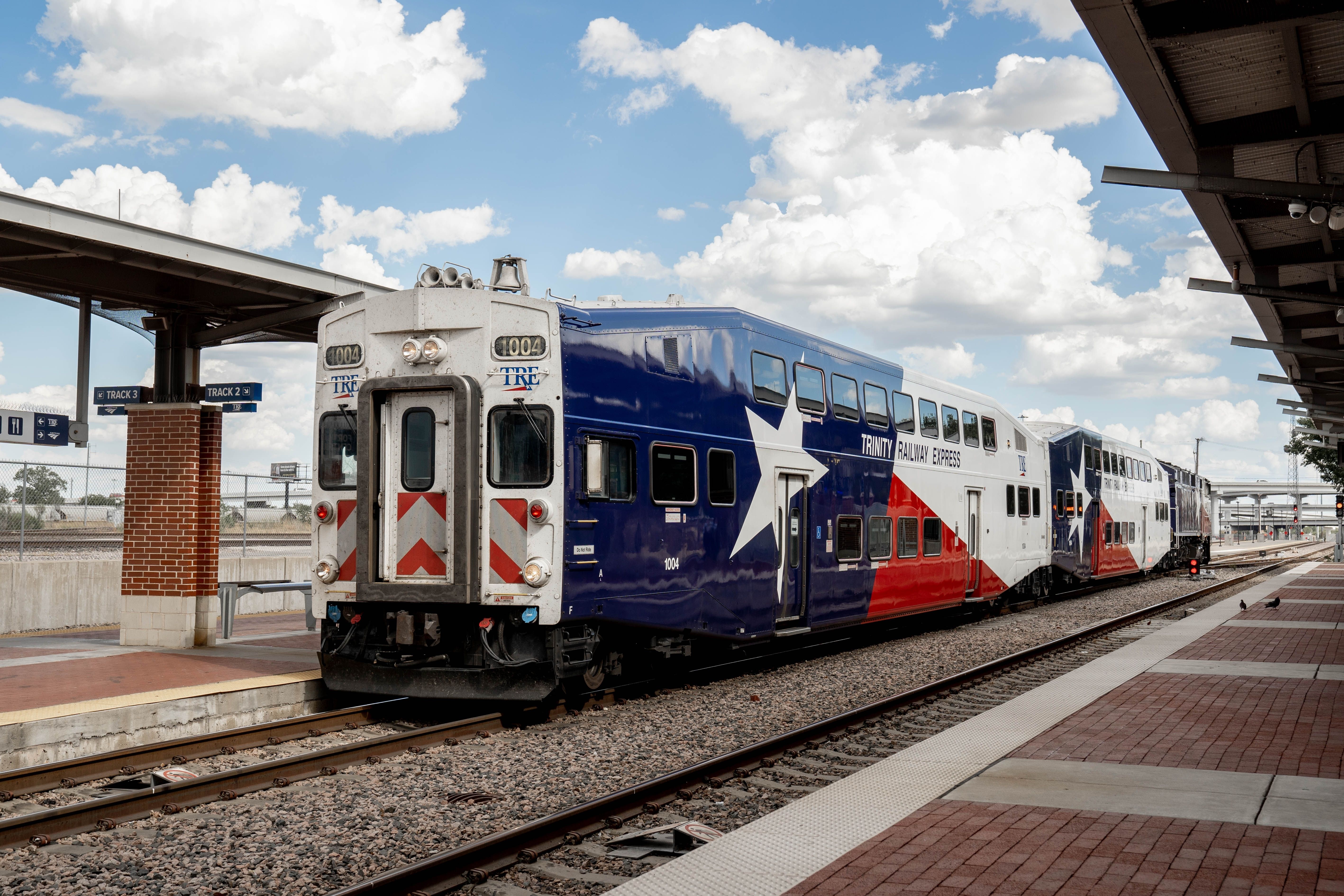 Fort Worth, Texas, The Trinity Railway Express commuter train at the Fort Worth Central Station picking up rail passengers