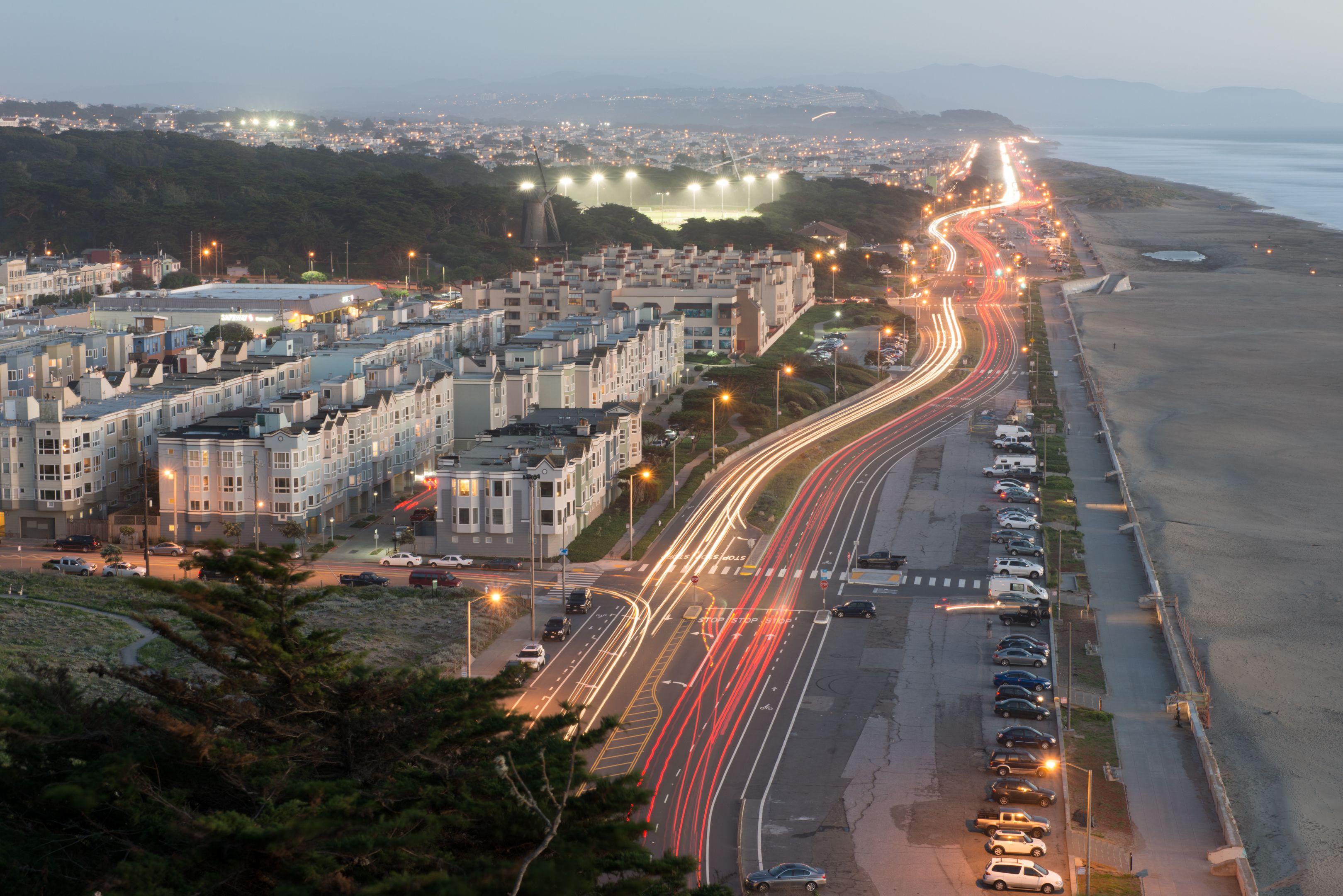 View of traffic on the Great Highway in San Francisco, California, CA, USA.