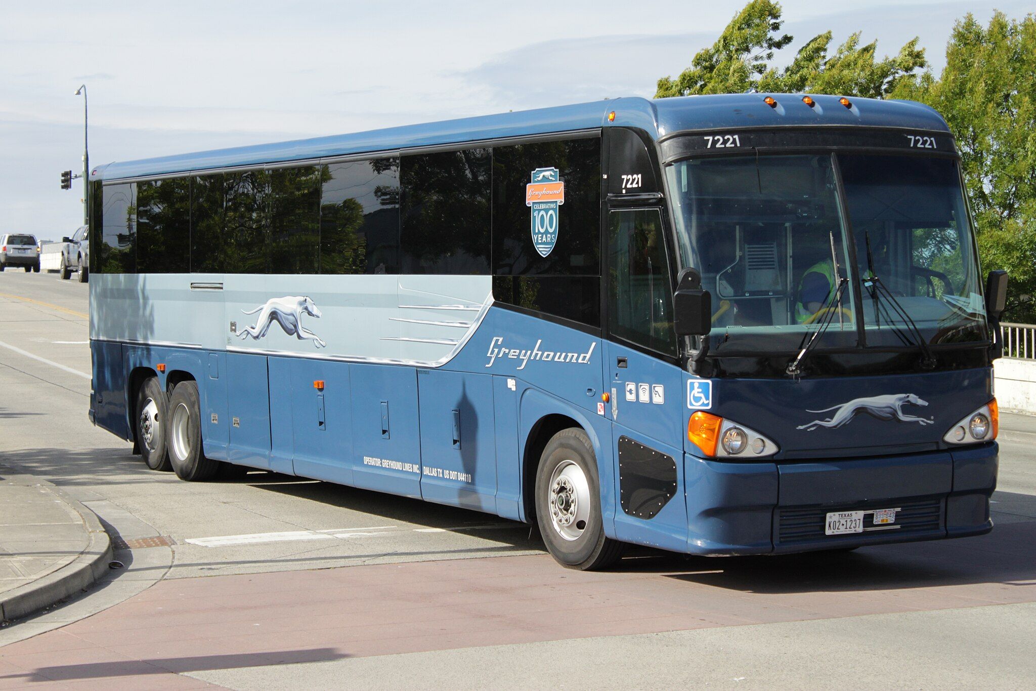 A Greyhound bus in operation.