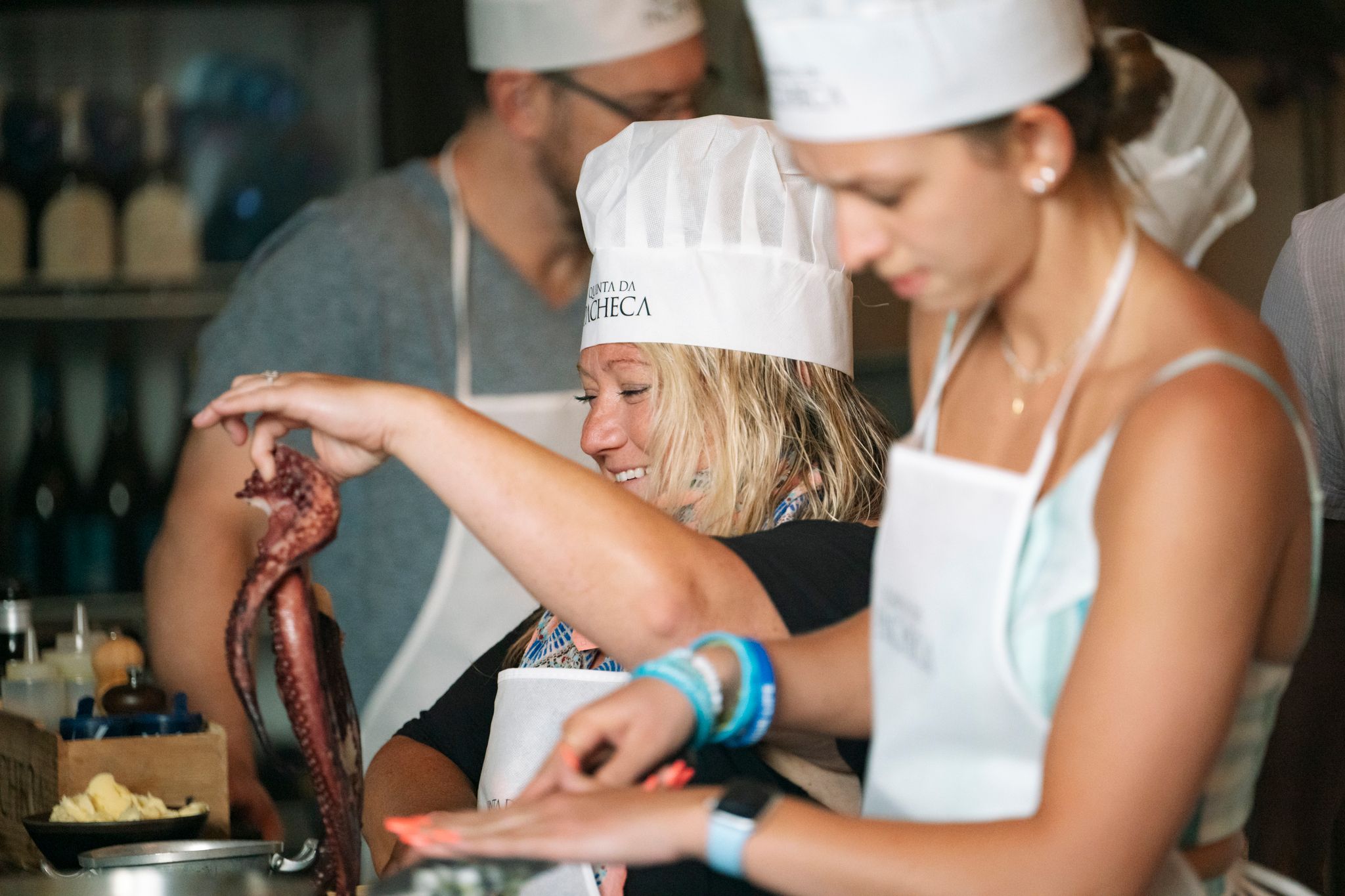 Women take part in a cooking class in the Douro Valley in Portugal 