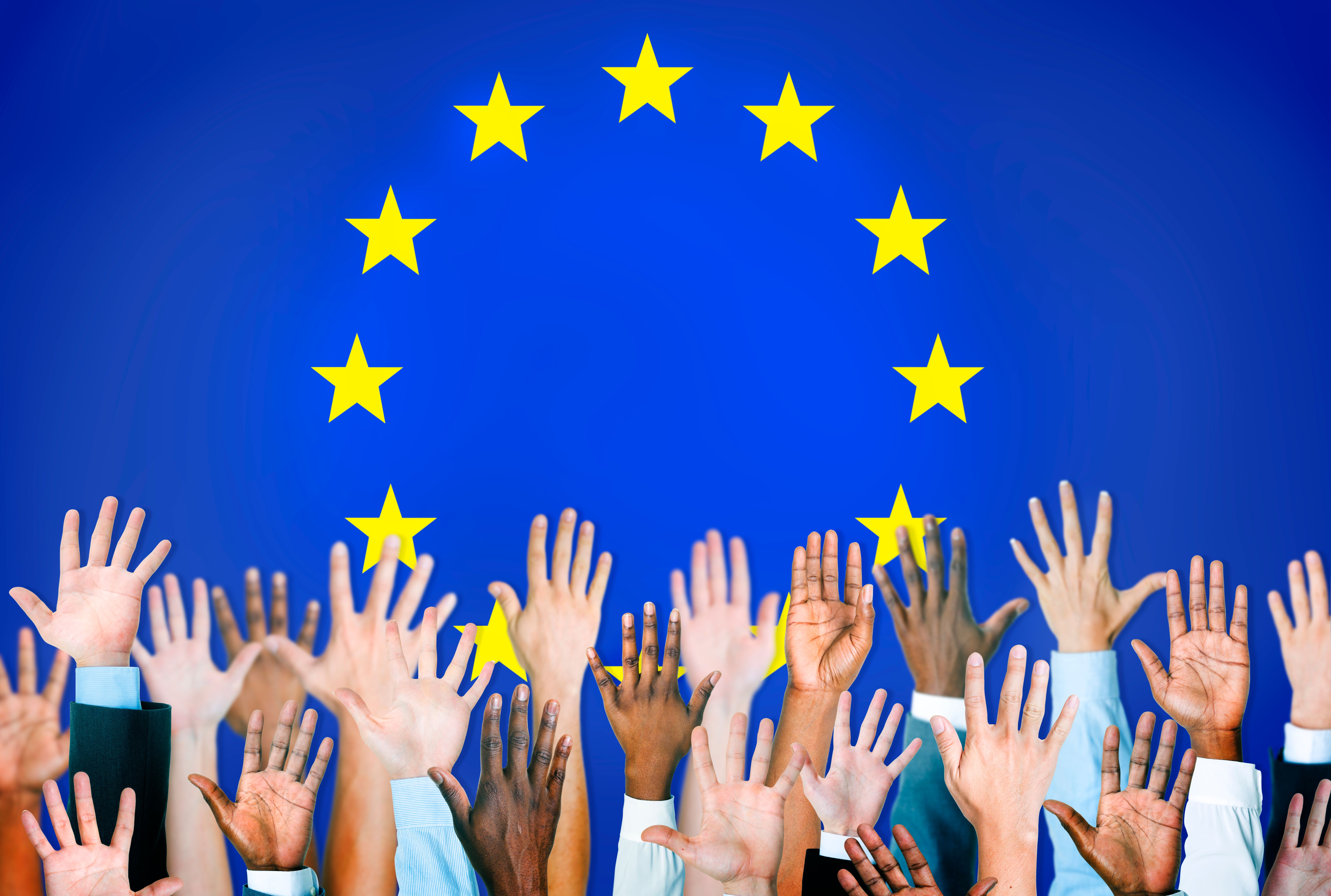 Diverse Hands with the European Union Flag