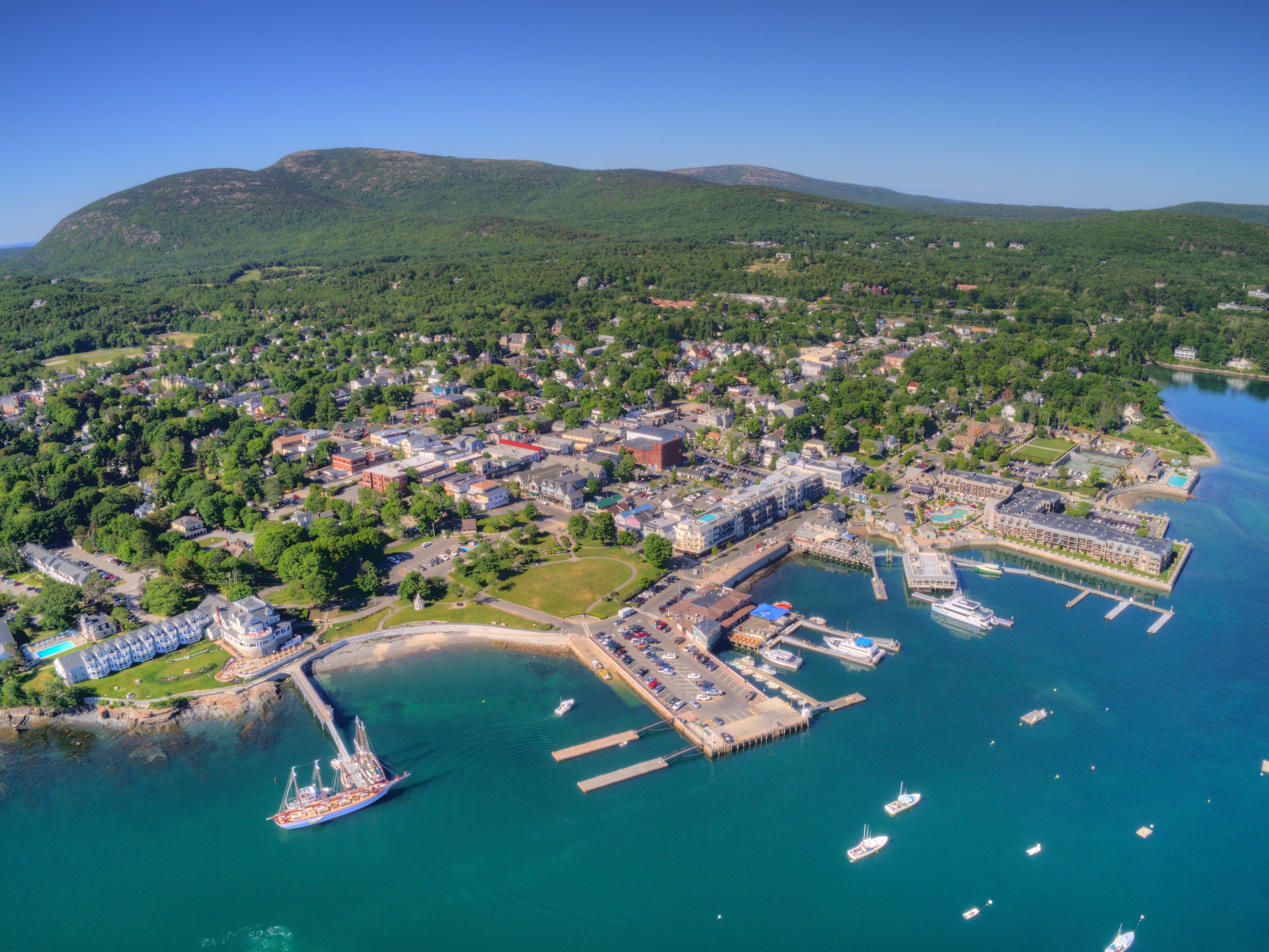 Aerial view of Bar Harbor, Maine 