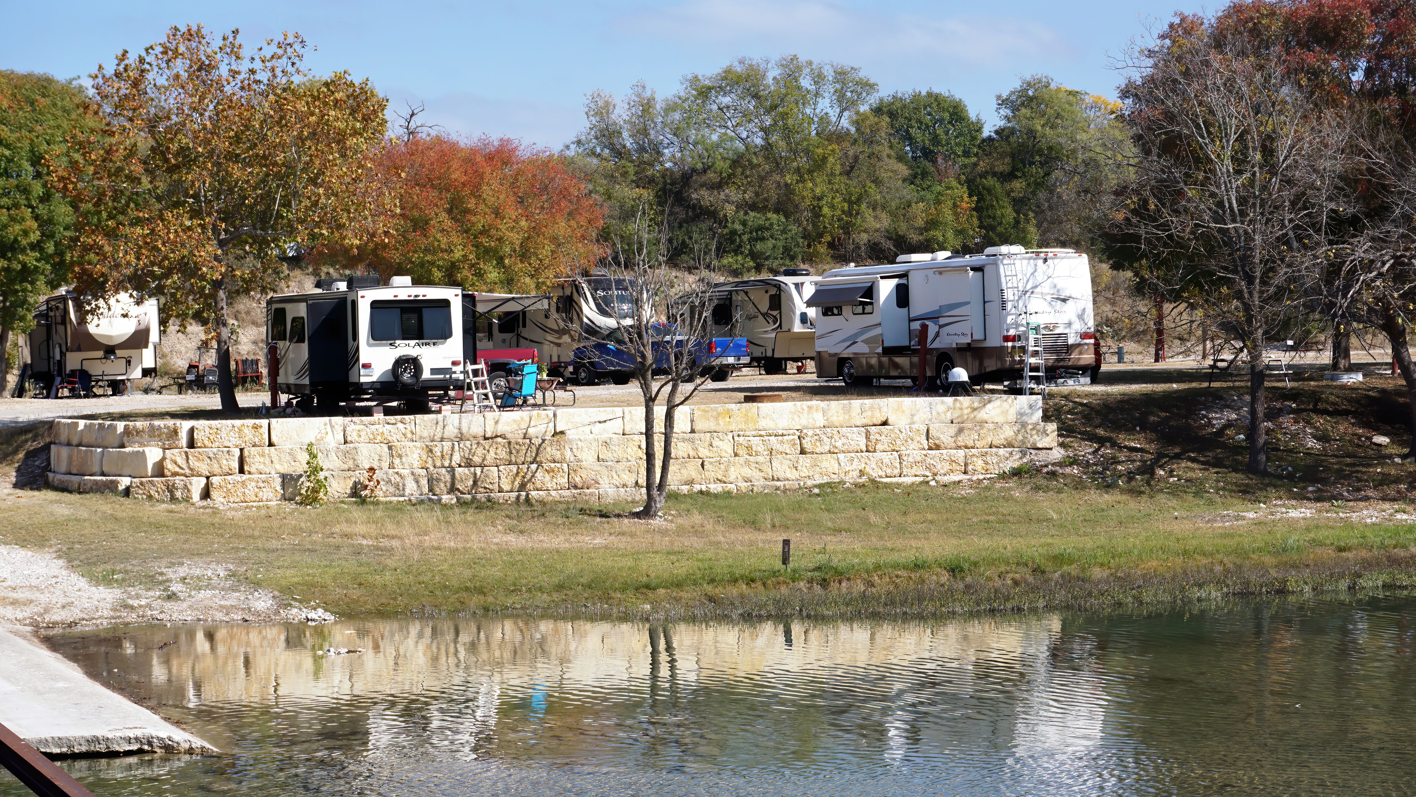 An RV campsite along the once-serene Guadalupe River in Kerrville, Texas.