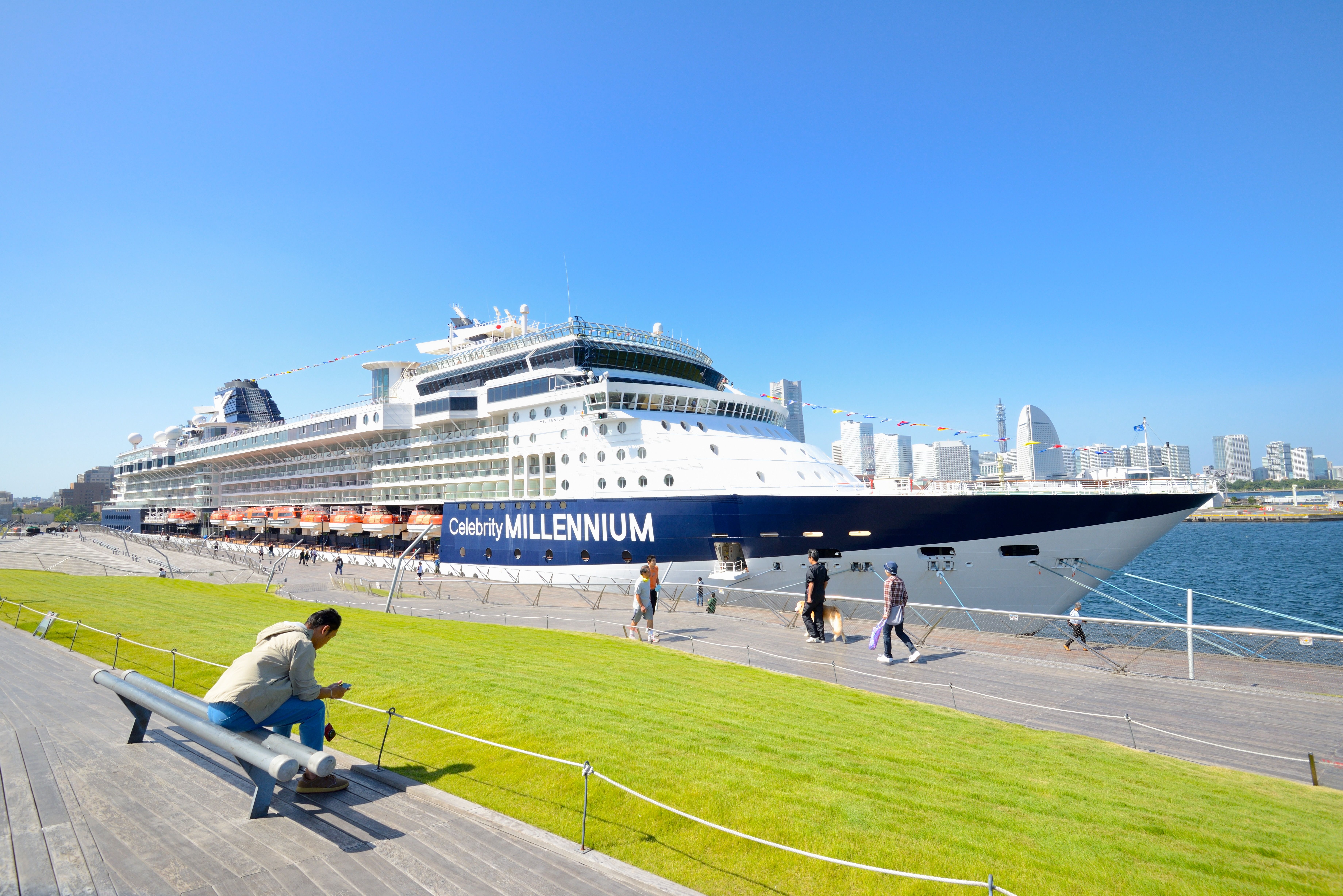 The Celebrity Millennium docked in Yokohama, Japan.