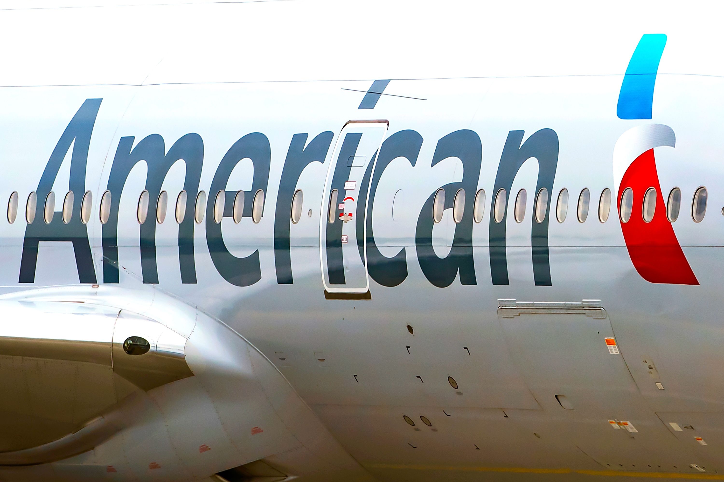 American Airlines Boeing 777 approaching Frankfurt Airport.