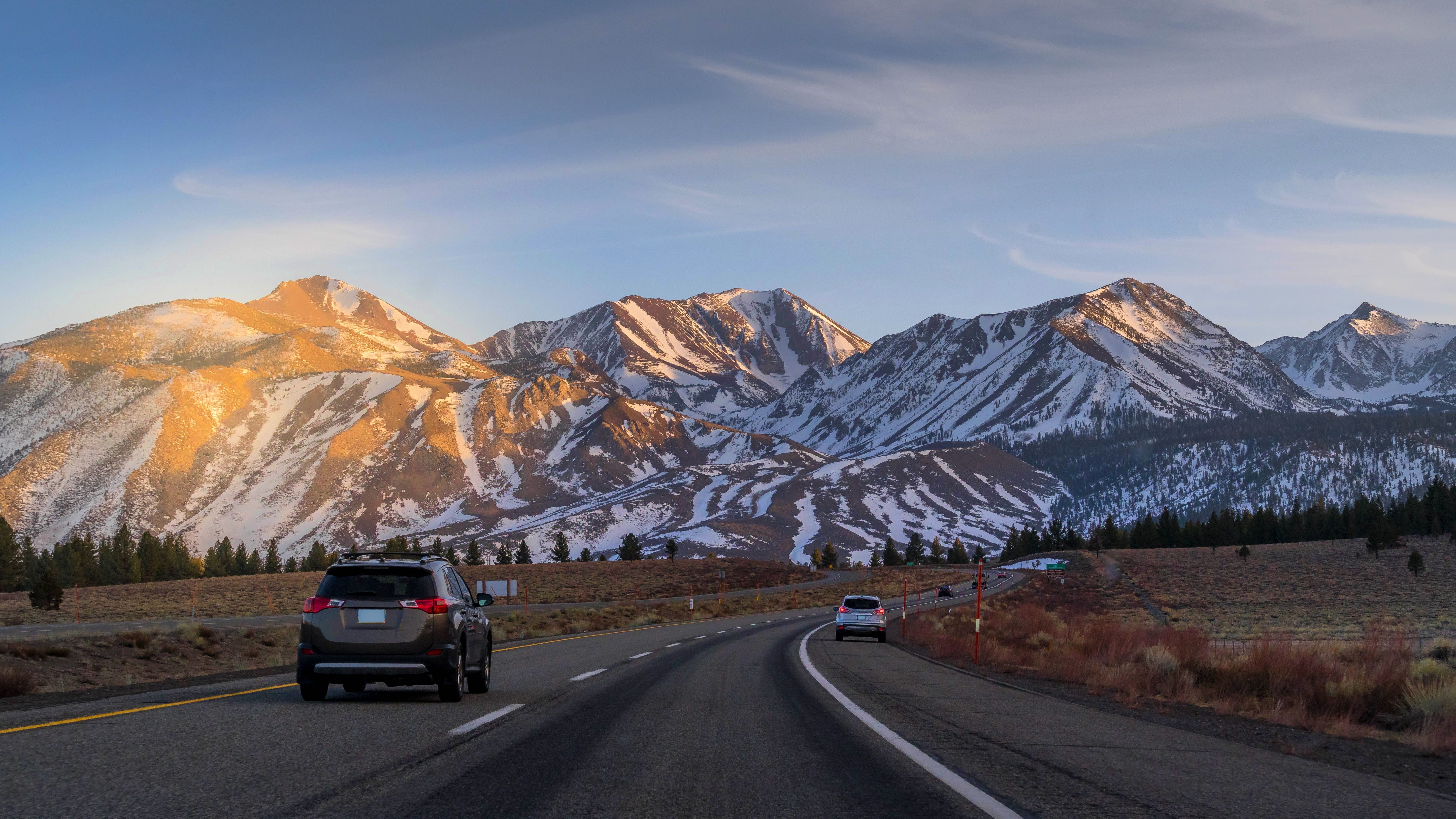 Sunset at Mammoth mountains and California Highway 395, California 
