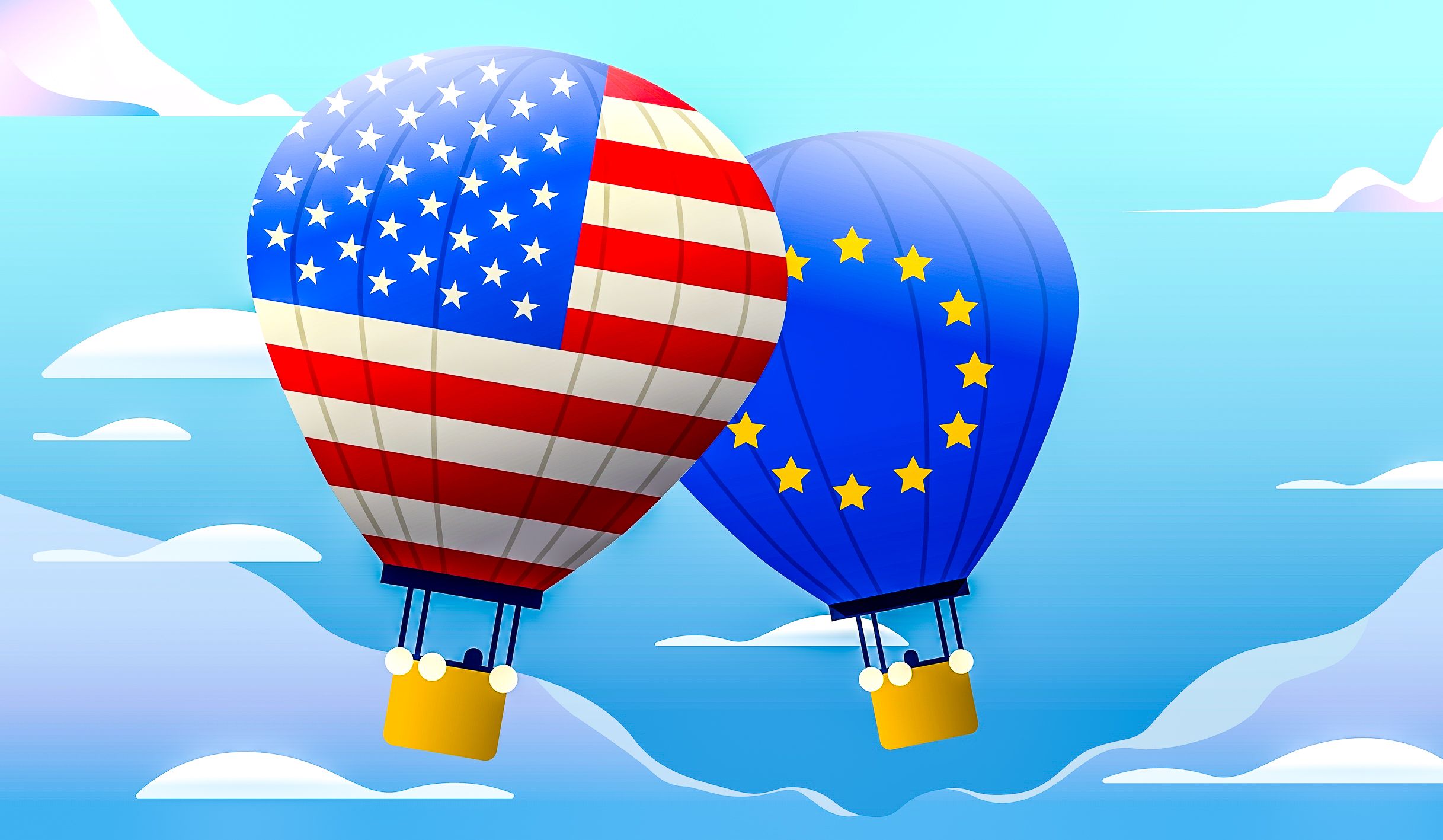 Hot air balloons with American and European flags
