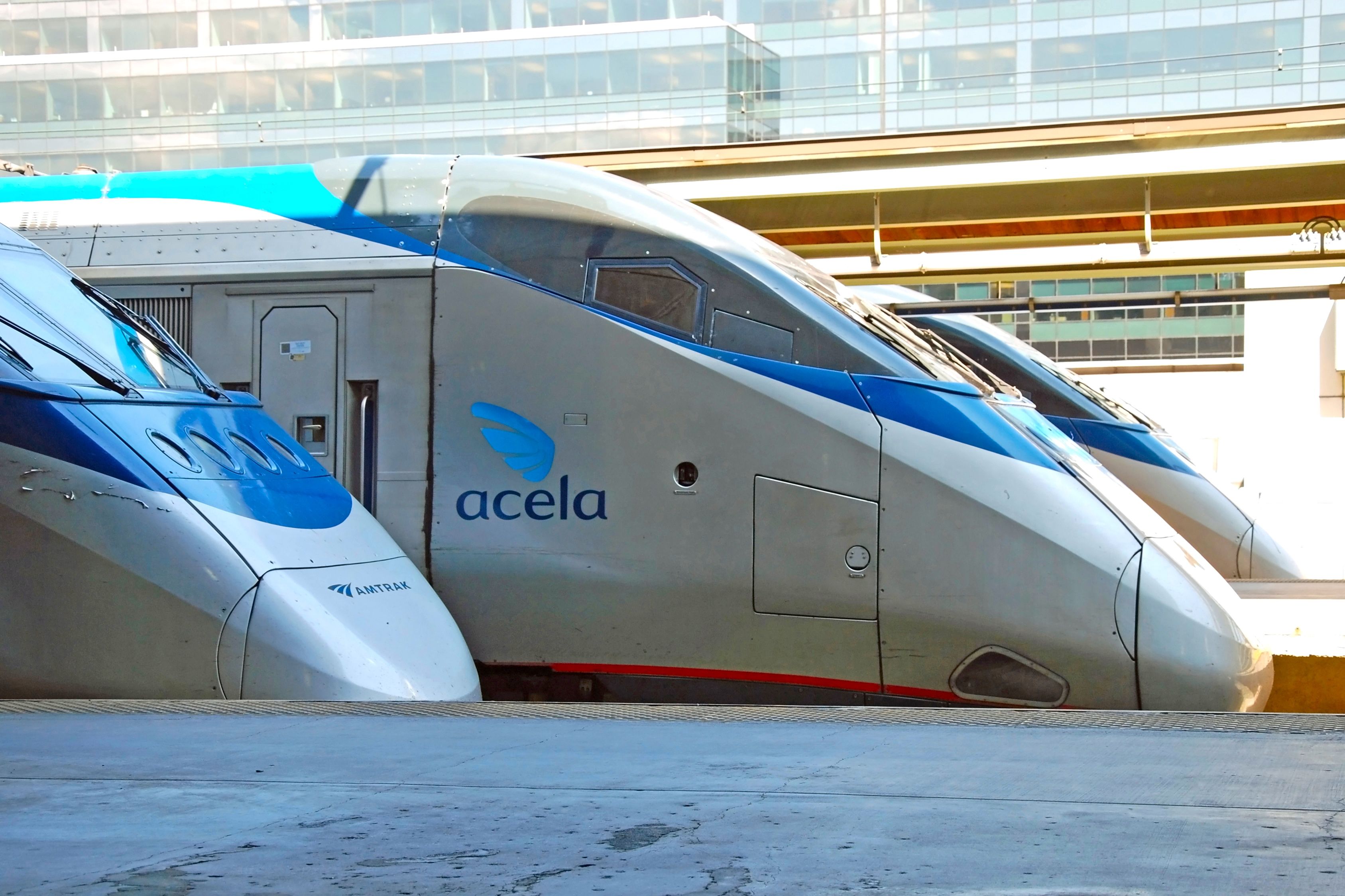 High-speed Amtrak Acela train in Washington, DC, USA. 
