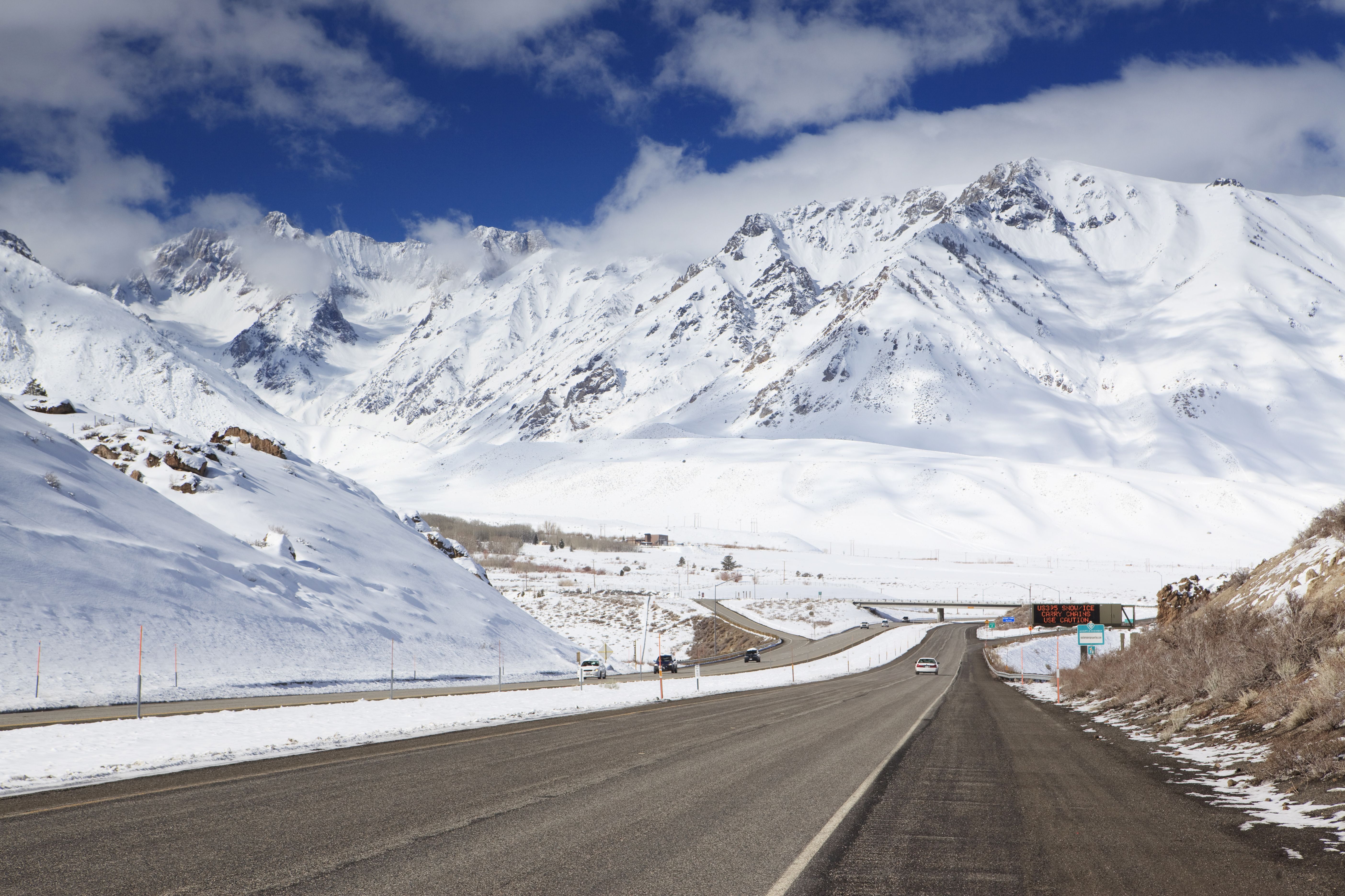 Winter travel along Highway 395, California 