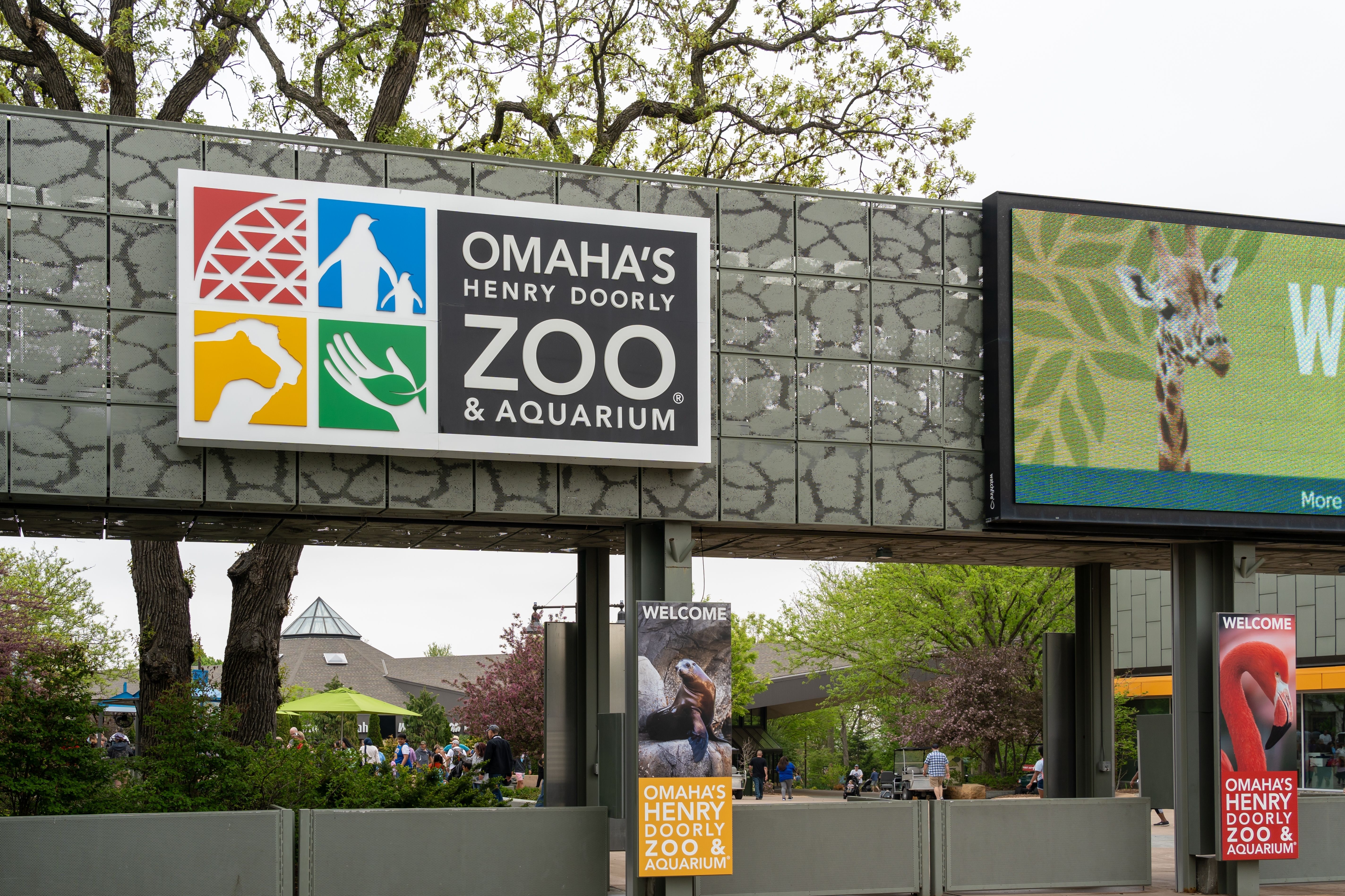 The entrance to Omaha's Henry Doorly Zoo and Aquarium in Omaha, NE