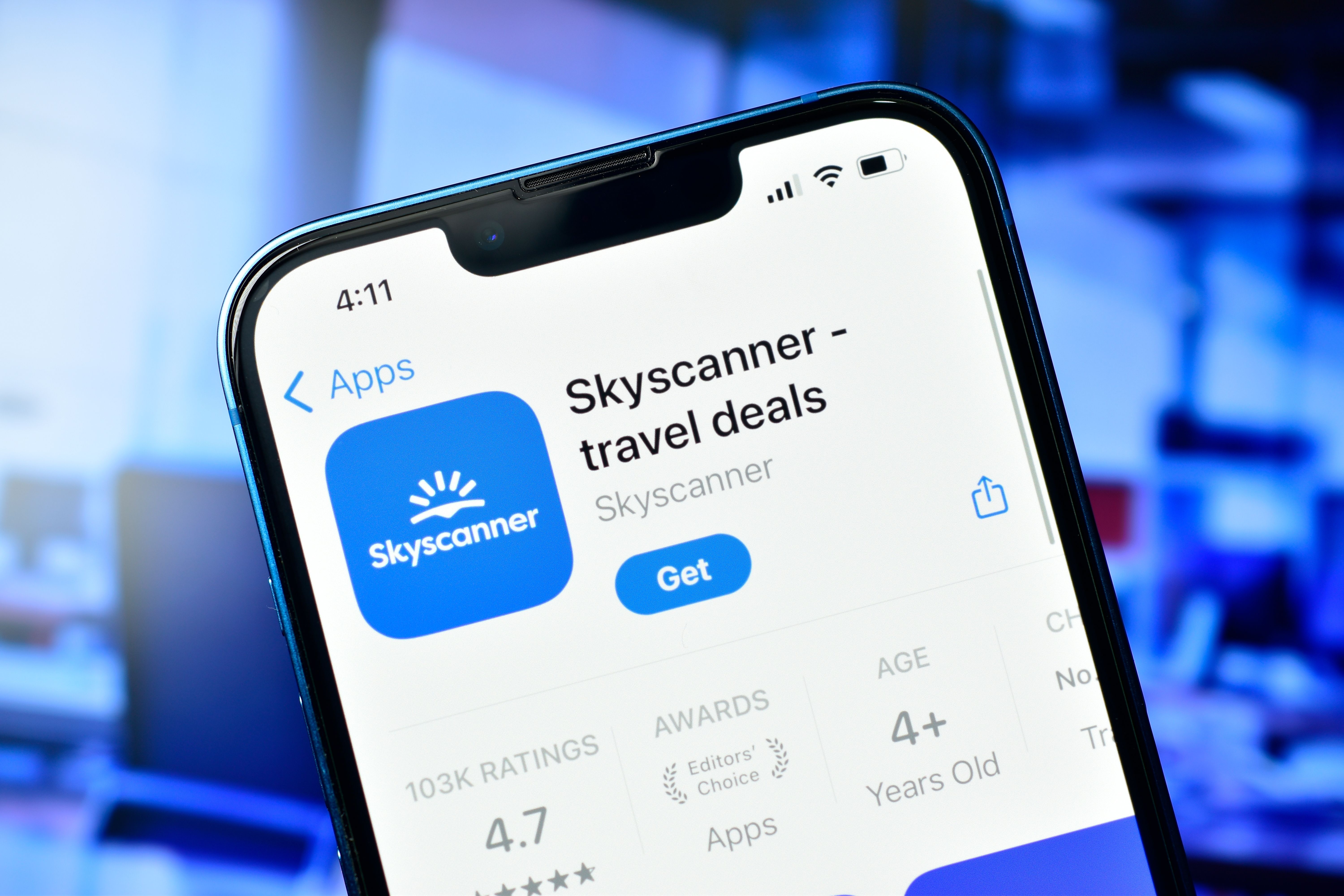 The Skyscanner app on a smartphone.