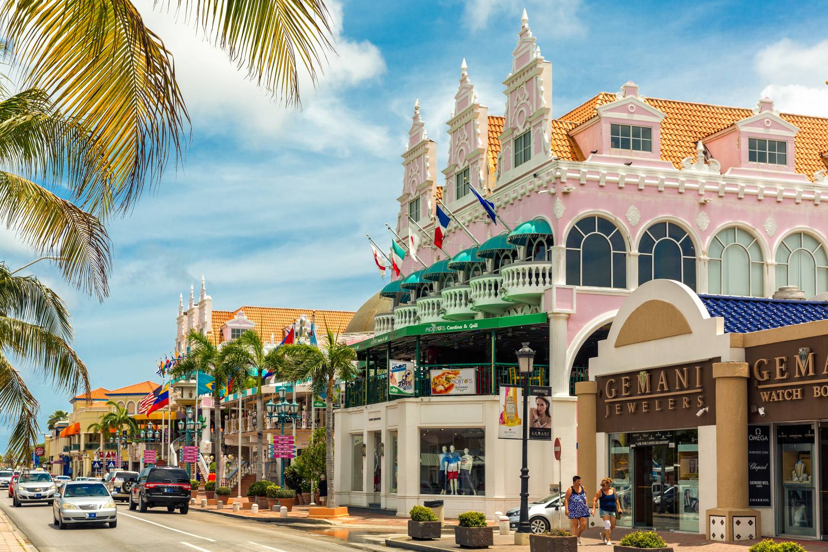 Colorful buildings and shops in Oranjestad, Aruba