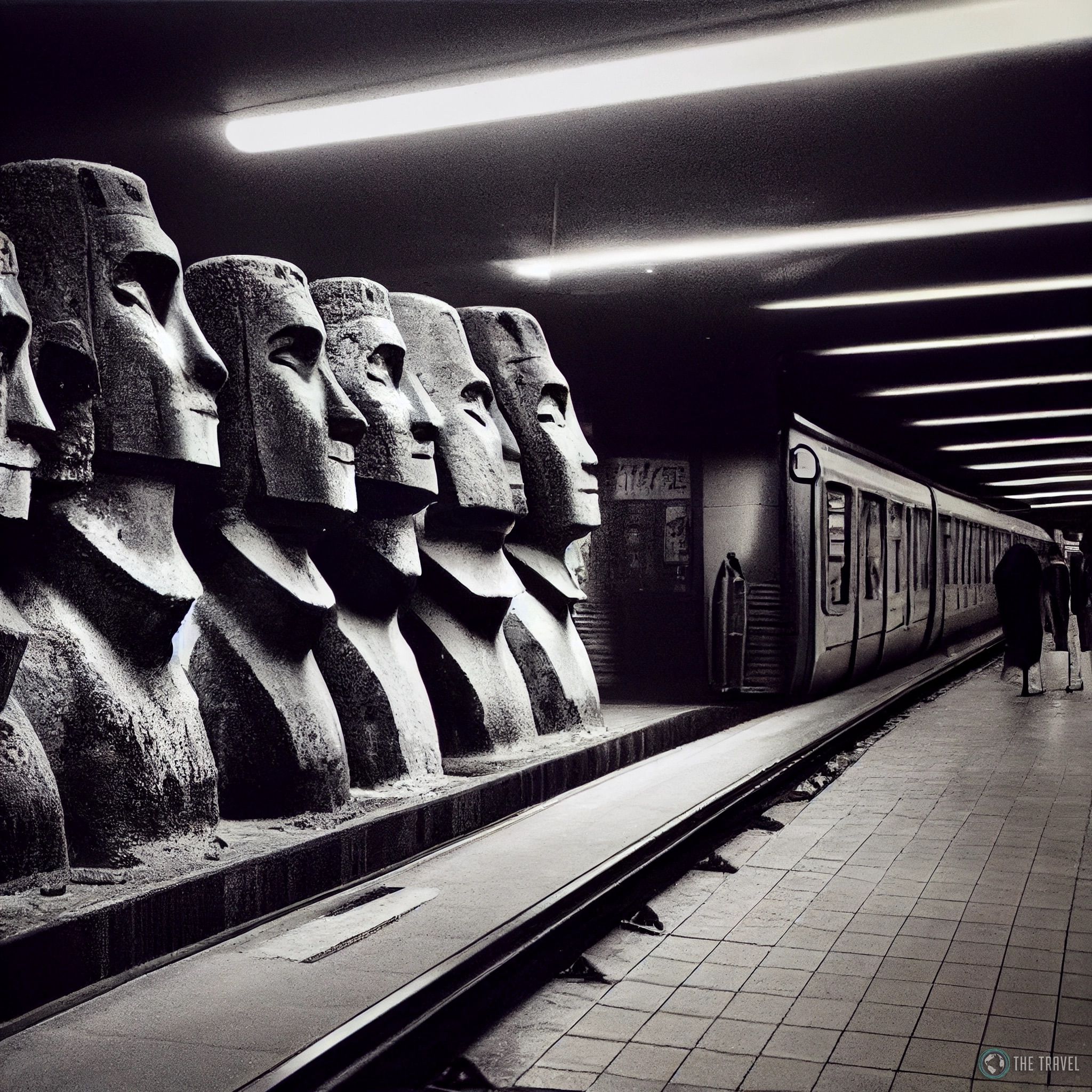 Statues of Moai subway station New York City