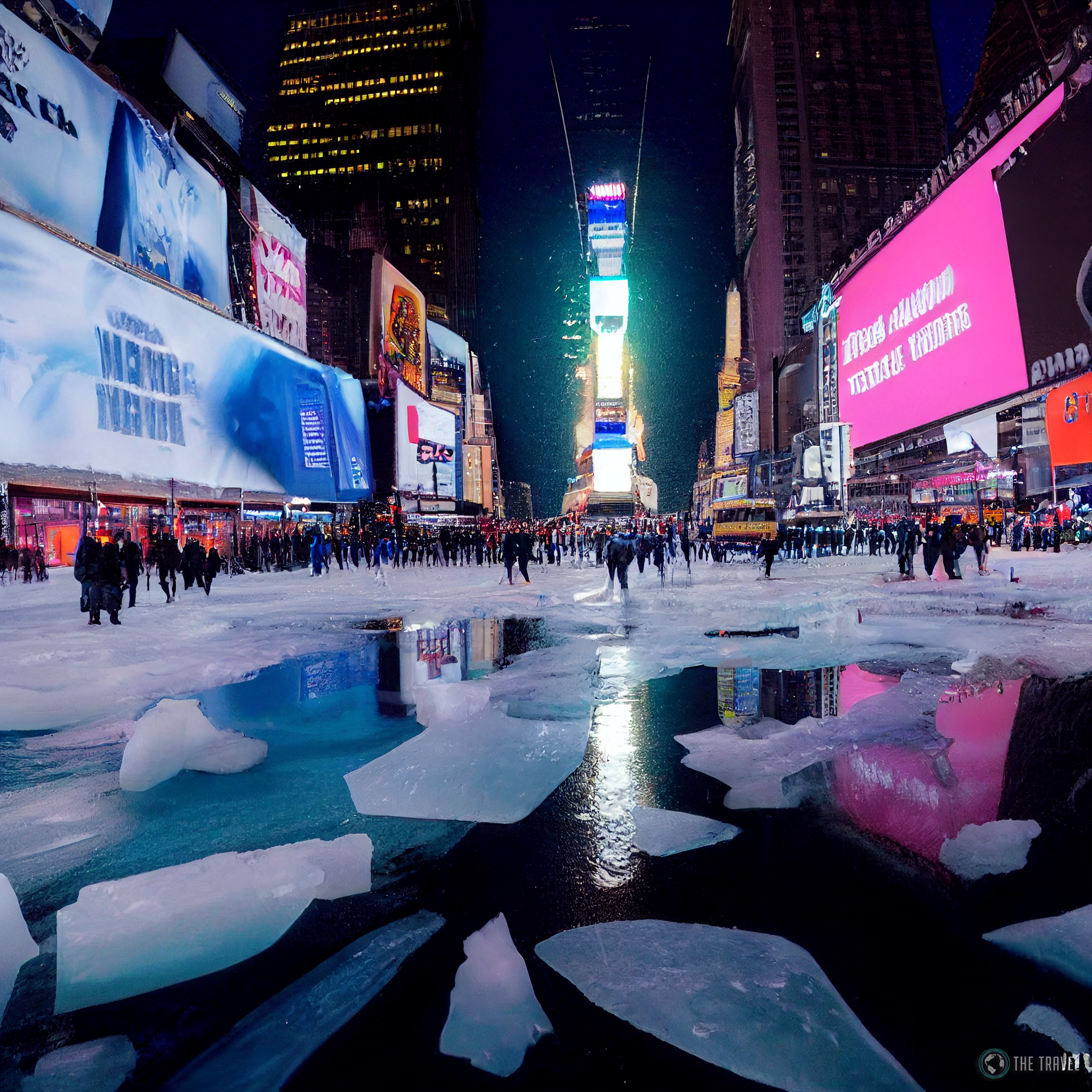 New York City Times Square snow ice screen night